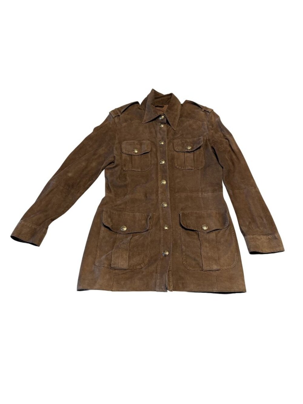 Rena Lange Jeans Brown Leather Suede Button Front Jacket Women's Size S/M
